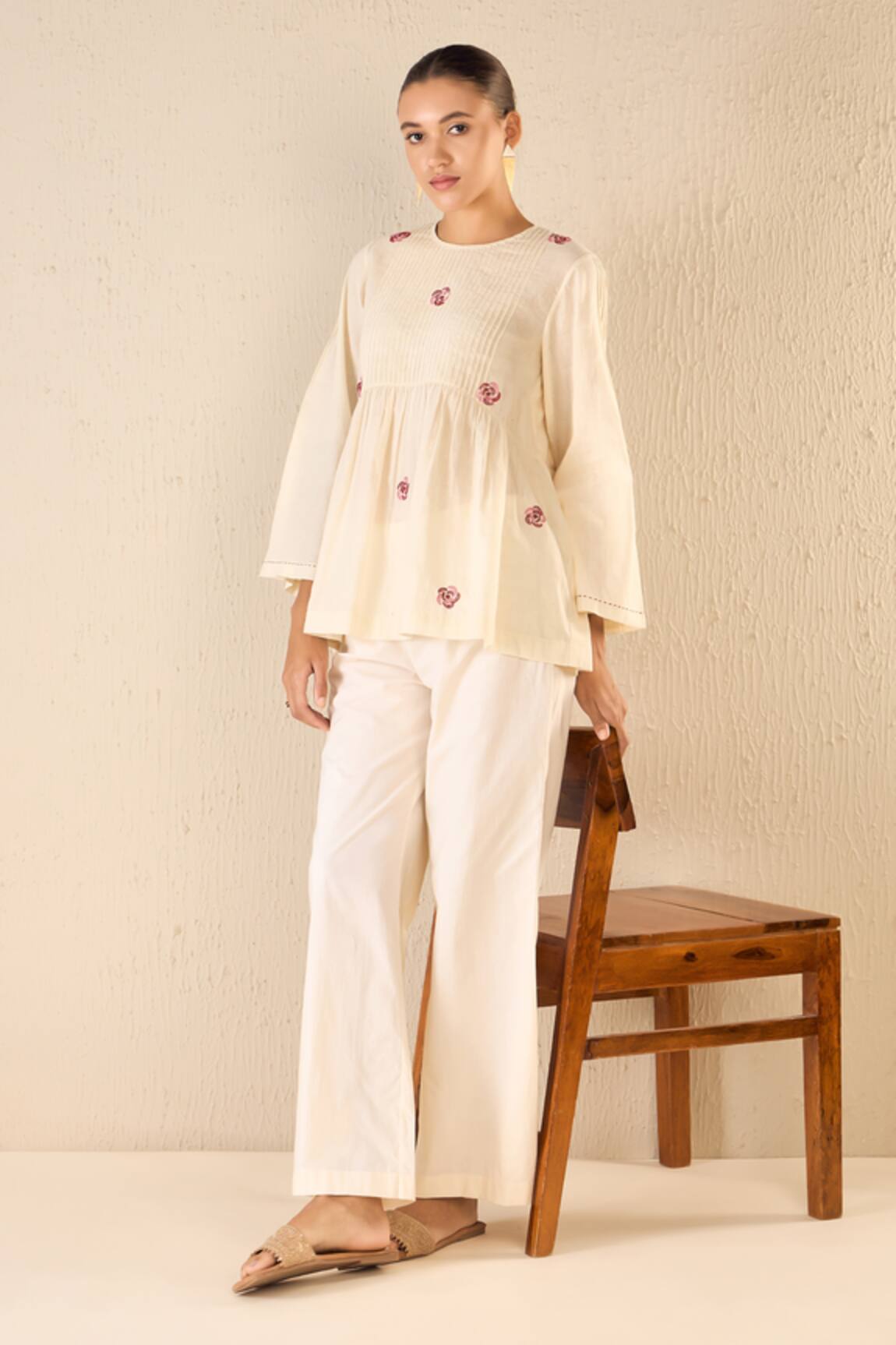 Shivani Bhargava Whispering Roses Embroidered Tunic Top With Flared Pant