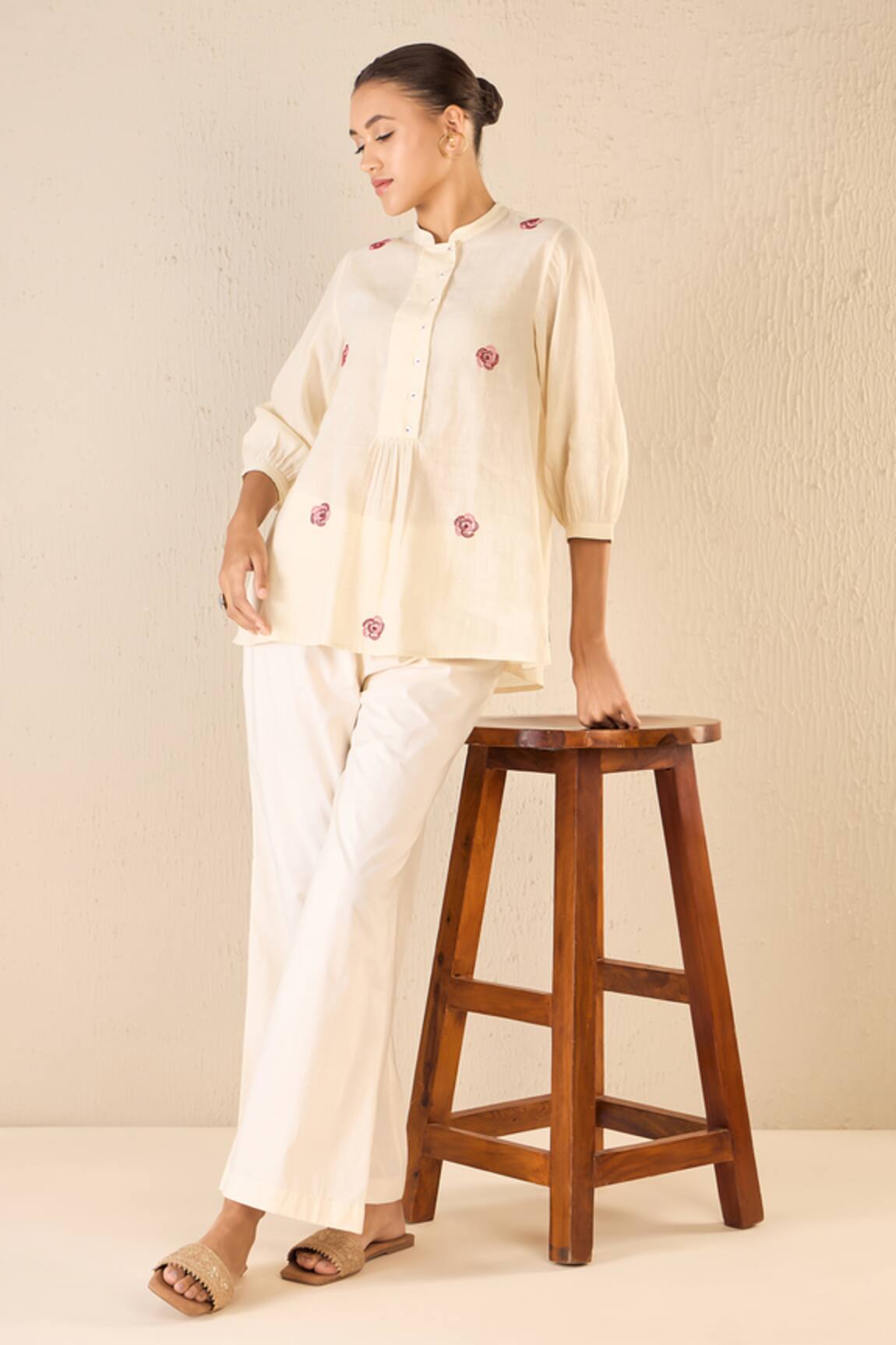 Shivani Bhargava Rose Melody Embroidered Top With Flared Pant
