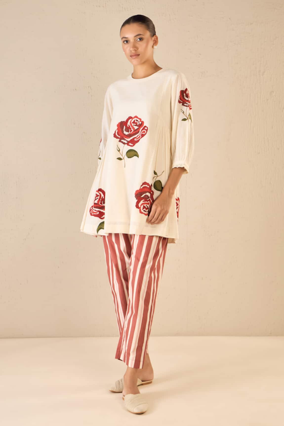 Shivani Bhargava Royal Rose Embroidered Top With Striped Pant