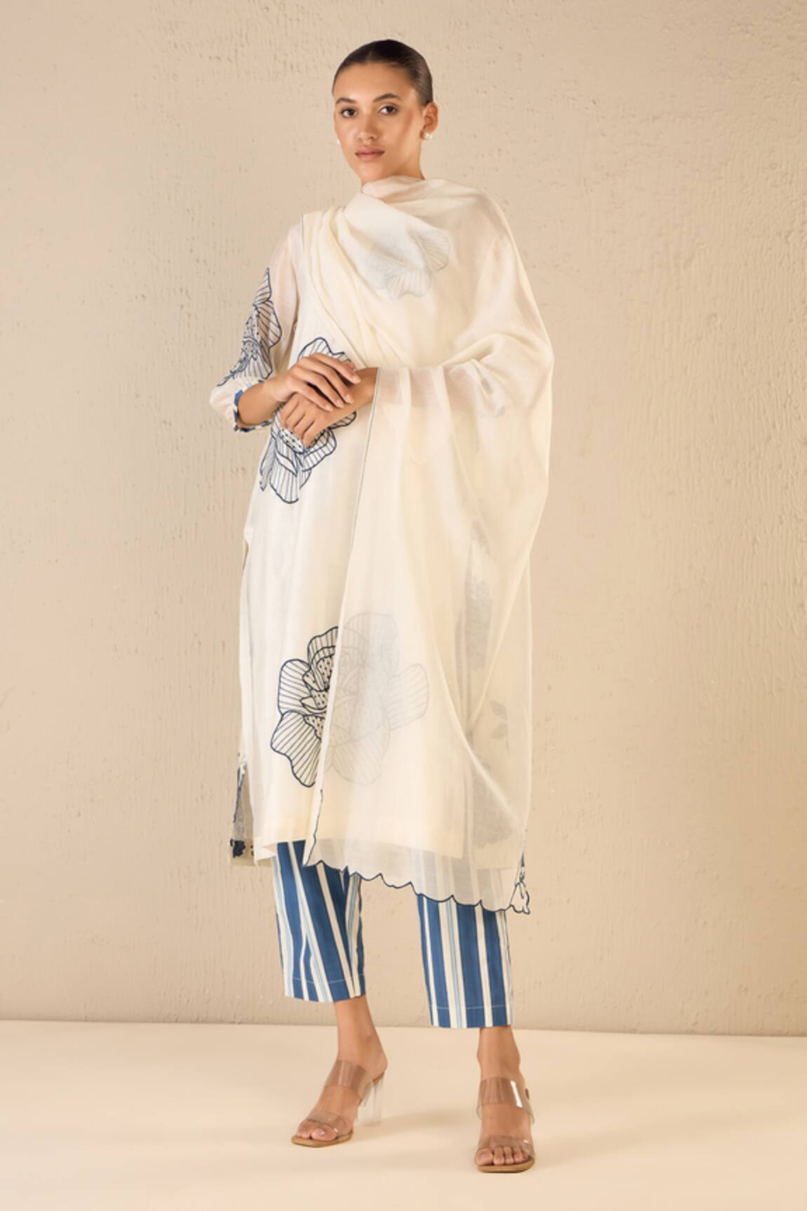 Shivani Bhargava Rose Ballad Chanderi Embroidered Kurta Pant Set