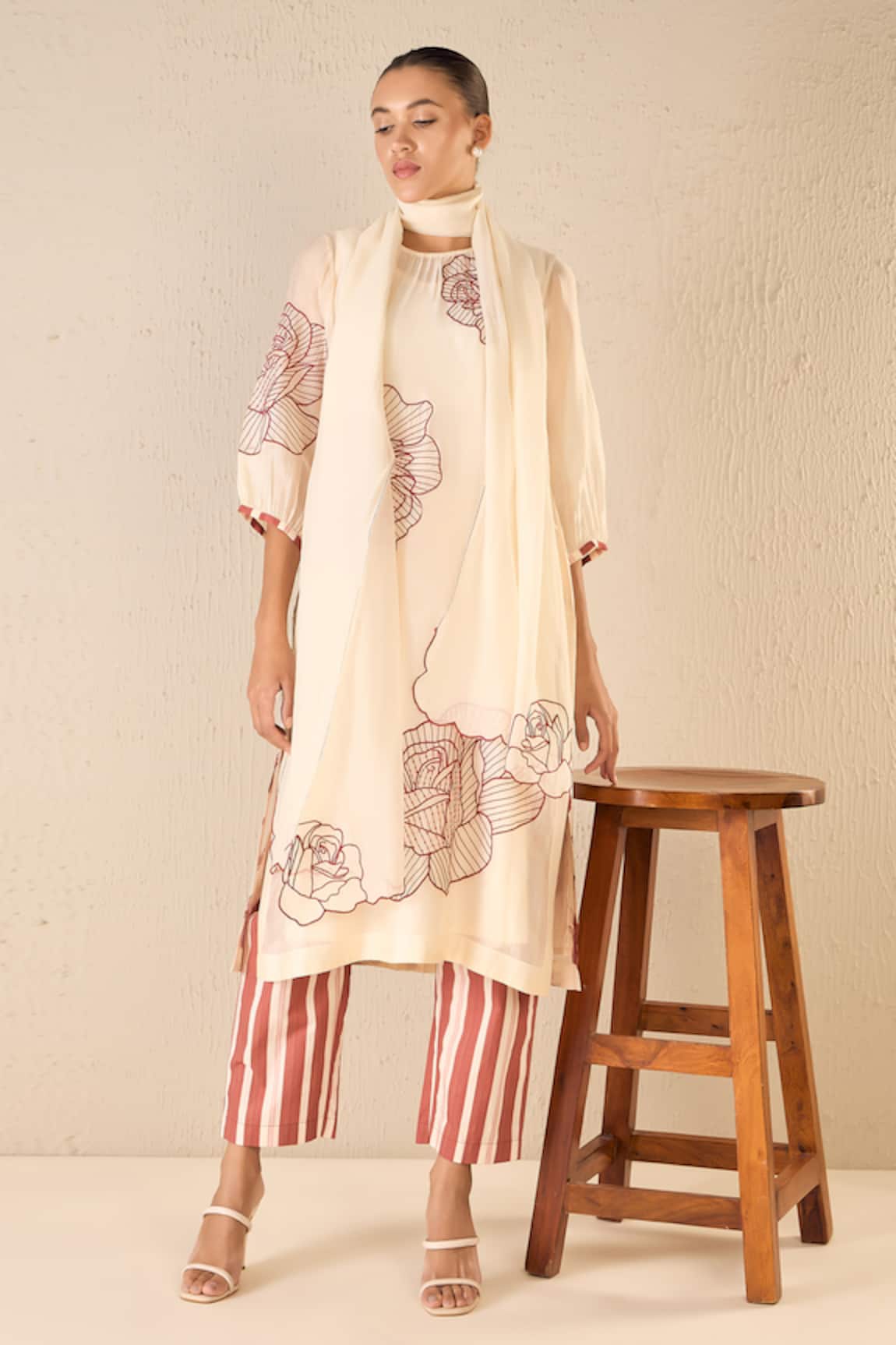 Shivani Bhargava Rose Ballad Chanderi Floral Pattern Kurta Pant Set 