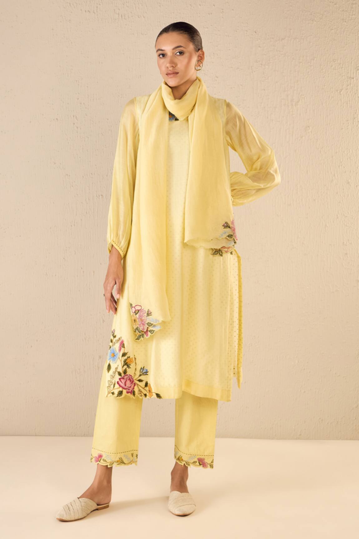 Shivani Bhargava Garden Glory Chanderi Applique Kurta Pant Set