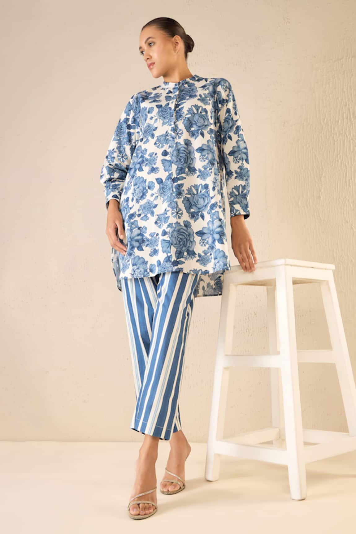 Shivani Bhargava Blossom Floral Print Tunic & Striped Pant Set