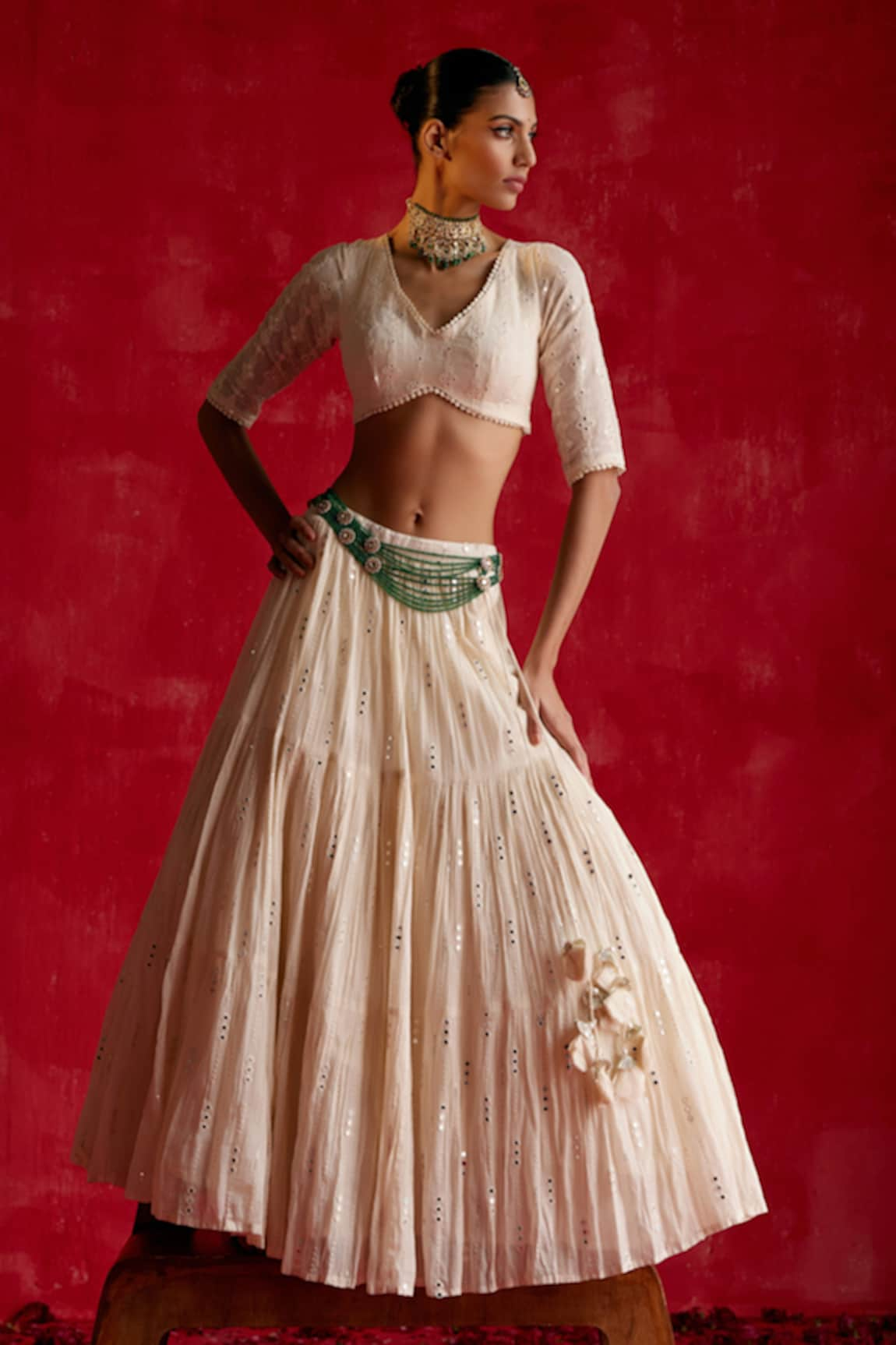 PREEVIN 3D Mirror & Thread Embroidered Lehenga Set