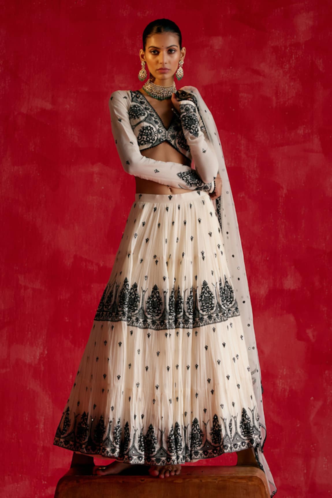 PREEVIN Embroidered Tower Lehenga Set