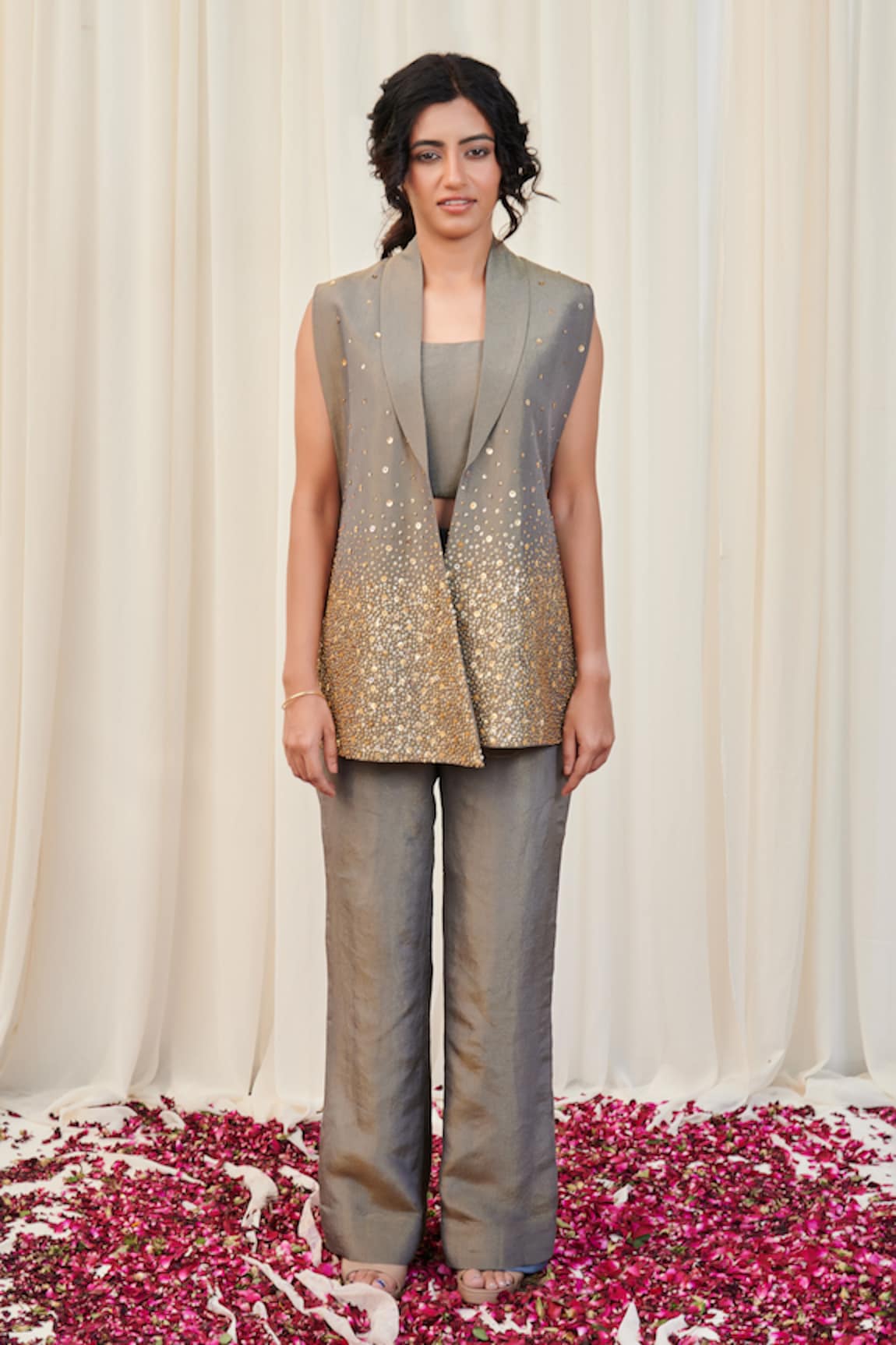 RIRASA Sequin Embroidered Jacket Pant Set