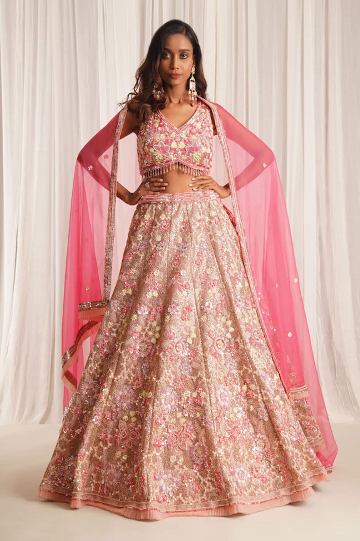 Chaashni By Maansi And Ketan Sequin Floral Embellished Lehenga Set 
