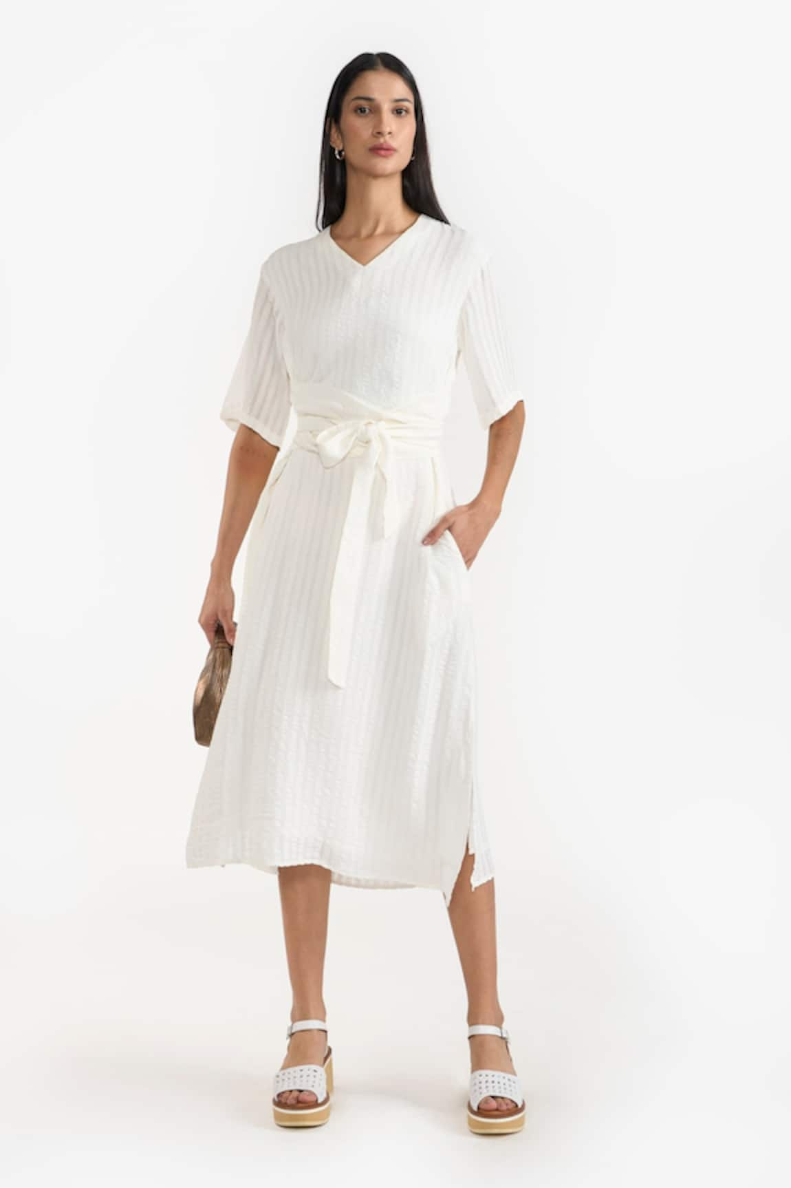 PERONA Etsu Stripe Detailed Midi Dress