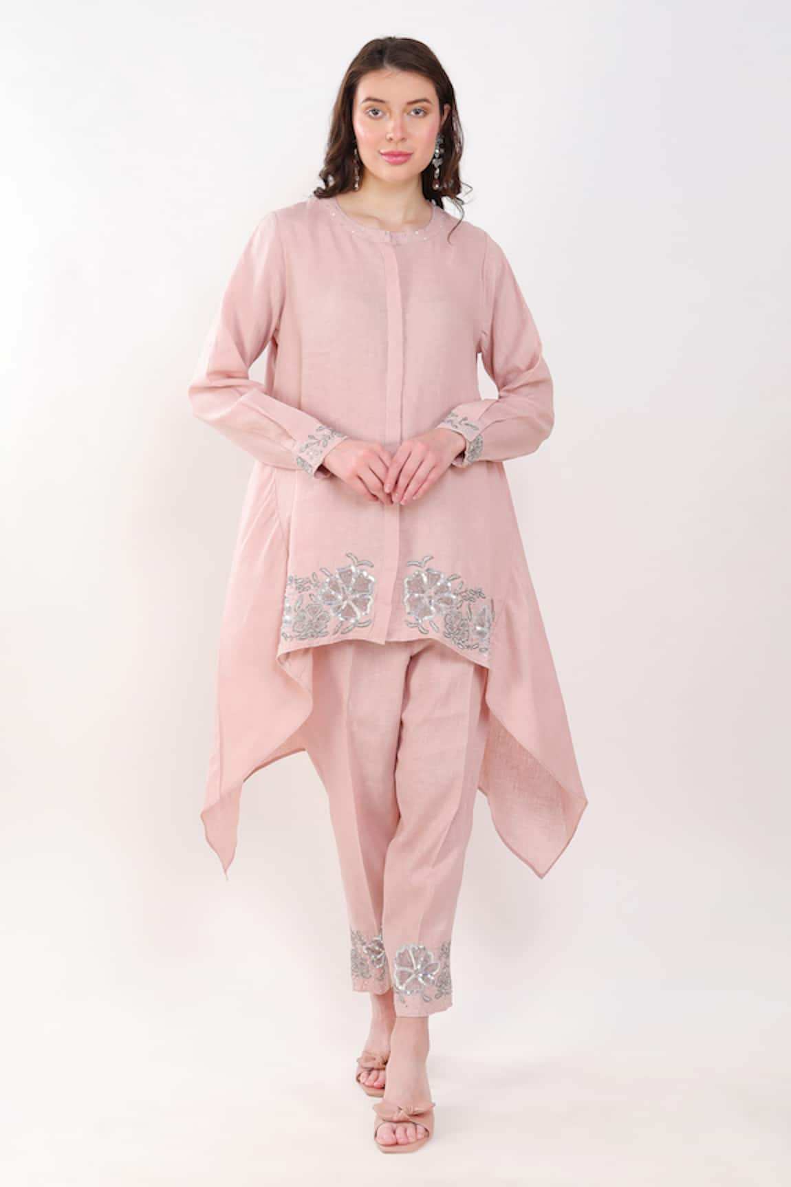 Linen Bloom Linen Border Embroidered Kurta & Pant Set