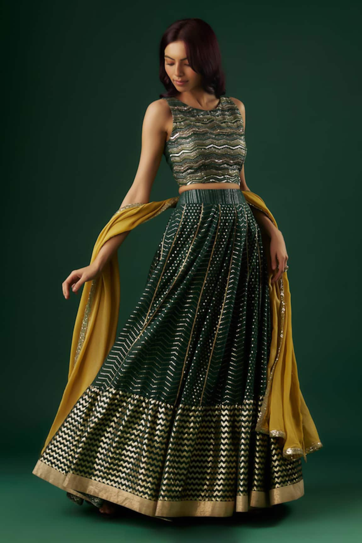 Breathe by Aakanksha Singh Mystic Embellished Chevron Lehenga Set