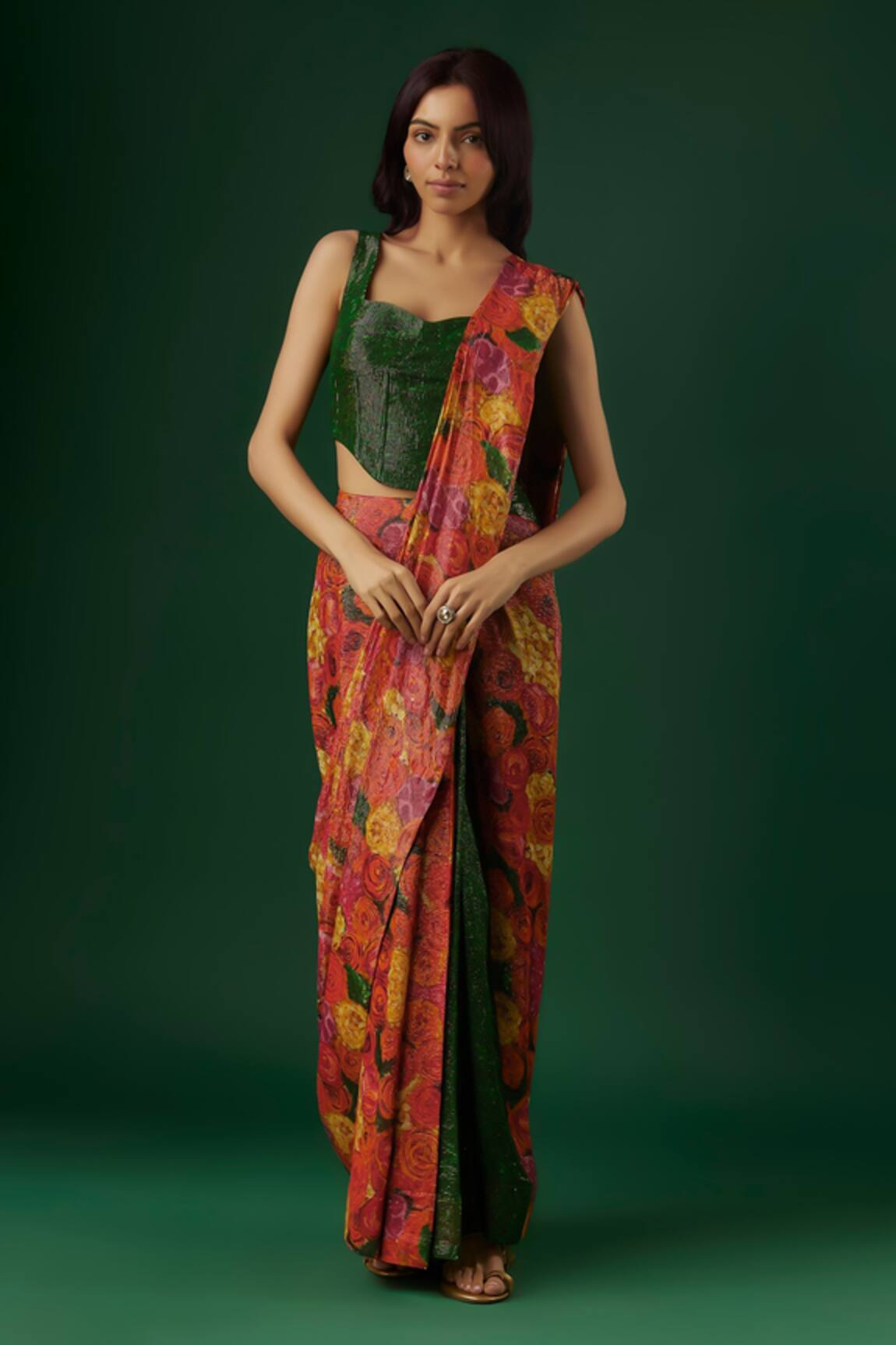 Breathe by Aakanksha Singh Prophet Printed Half And Half Pre-Draped Saree With Blouse