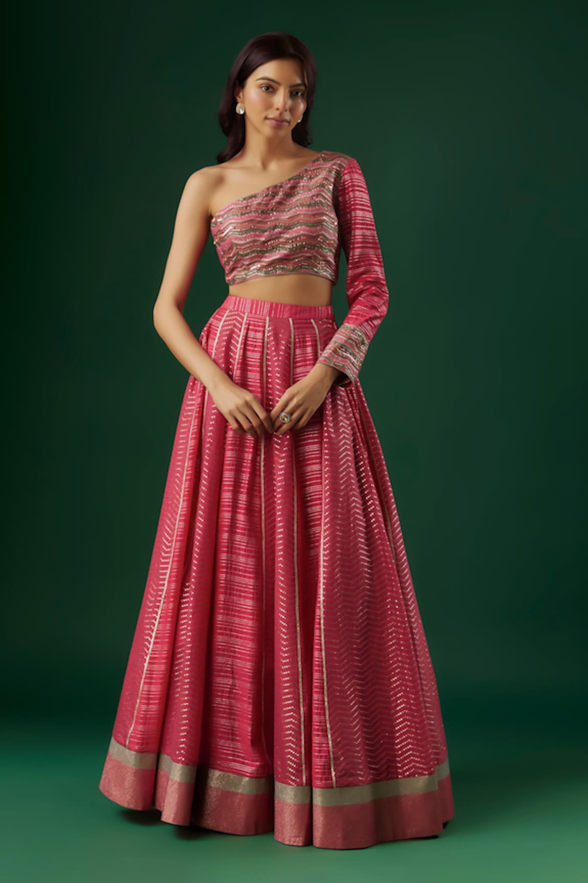 Breathe by Aakanksha Singh Sorcerer Chevron Pattern Lehenga With One Shoulder Blouse