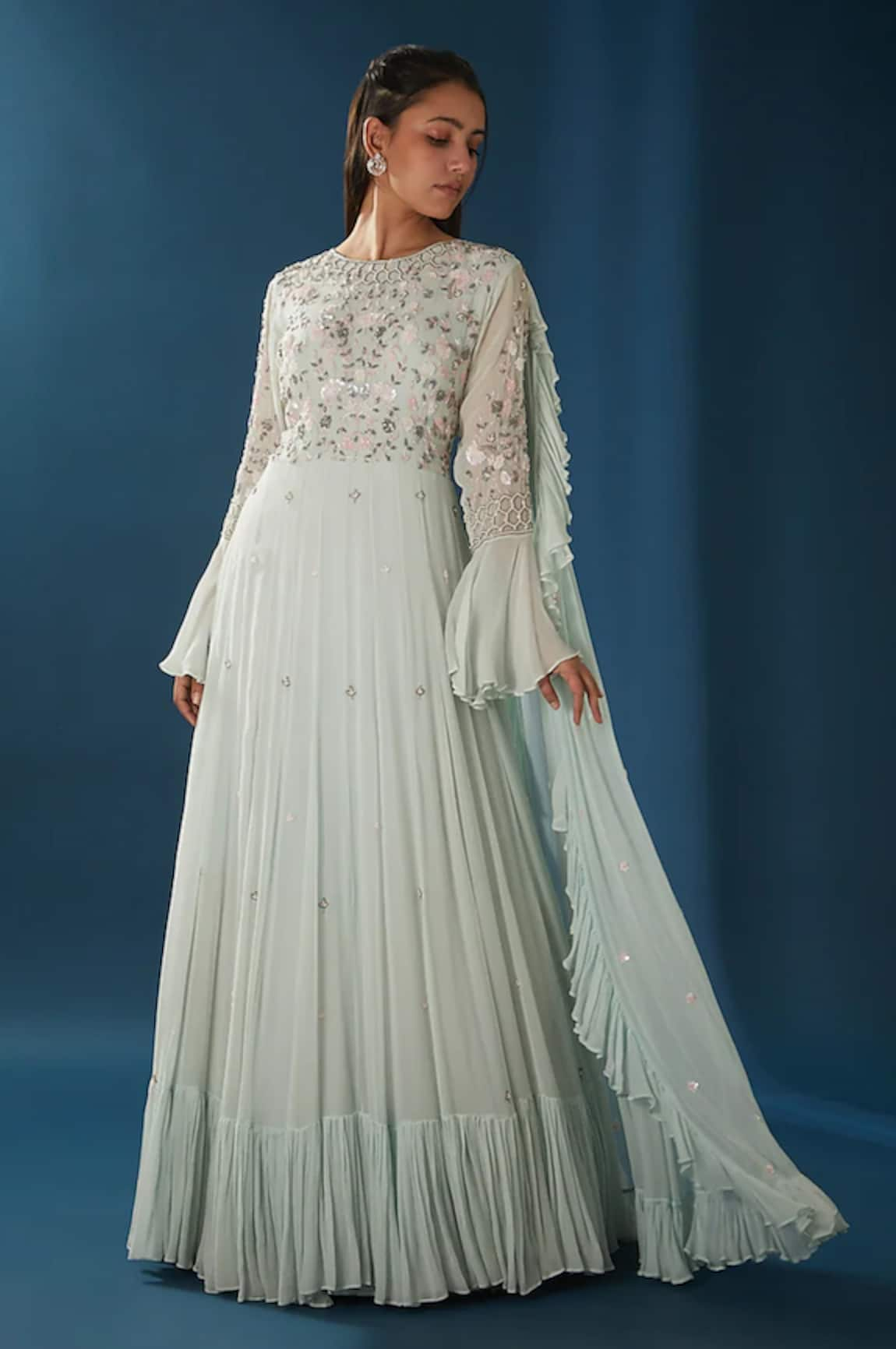 BAIDEHI Floral Sequin Embroidered Draped Anarkali