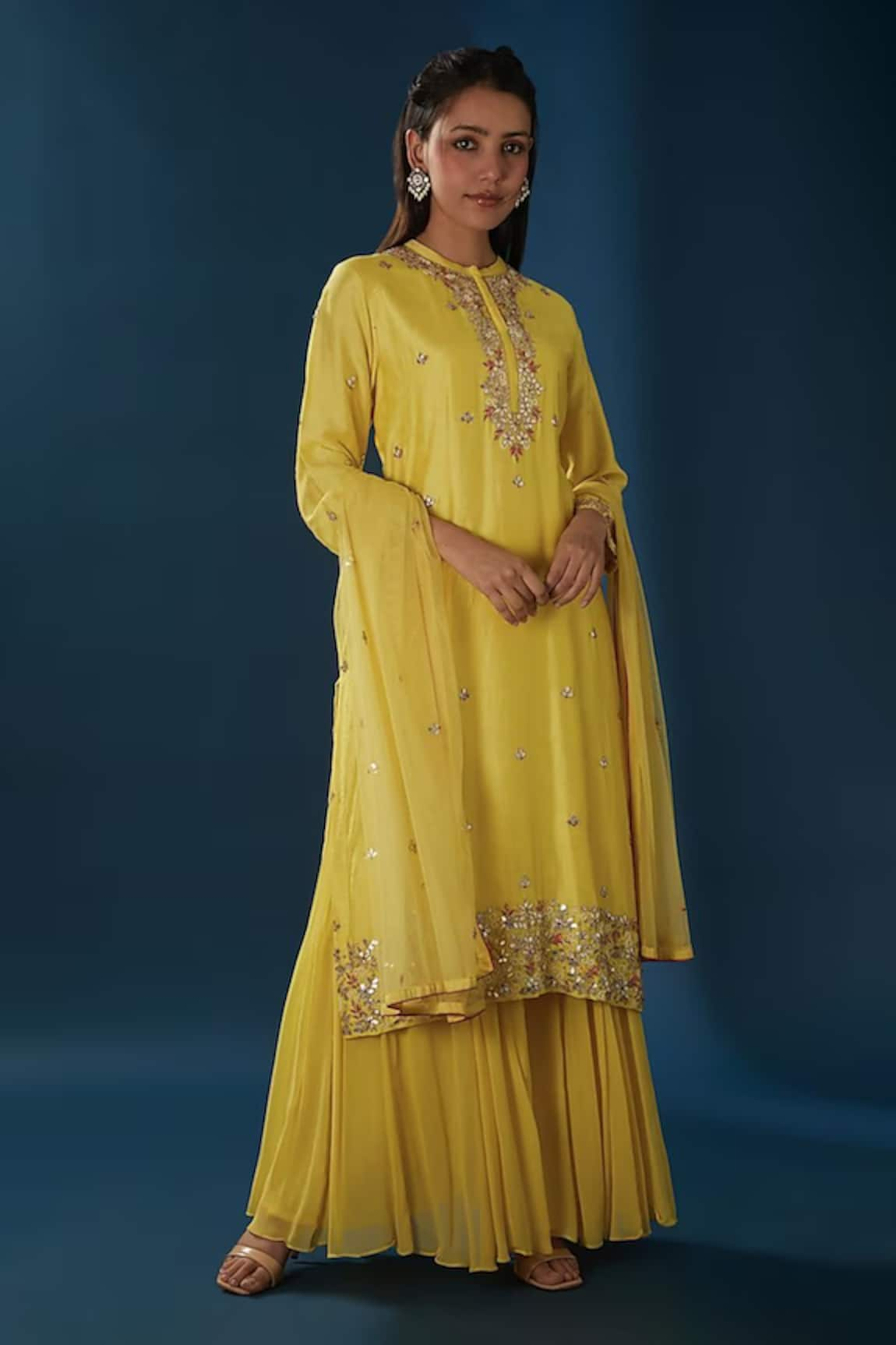 BAIDEHI Floral Gota Patti Work Kurta Sharara Set