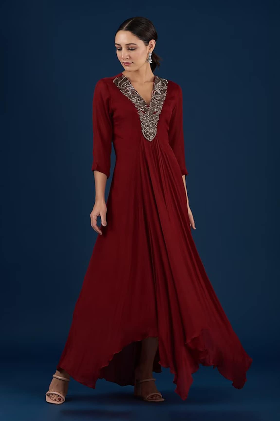 BAIDEHI Asymmetric Placement Embellished Dress