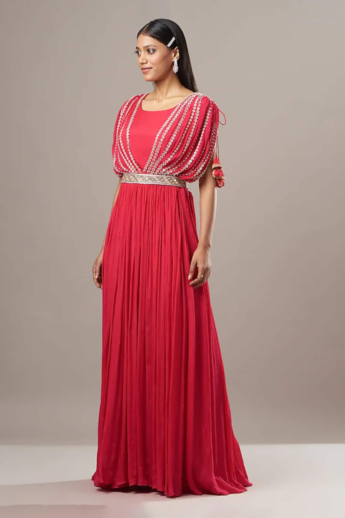 BAIDEHI Pearl Embroidered Gown With Belt