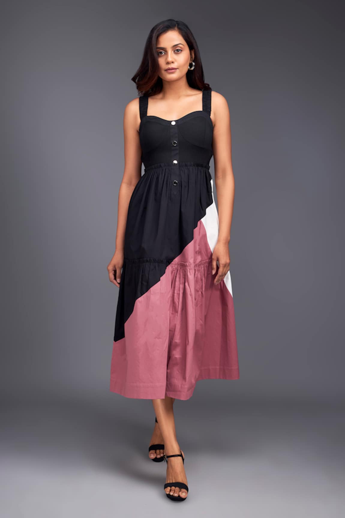 Deepika Arora Color Block Tiered Midi Dress