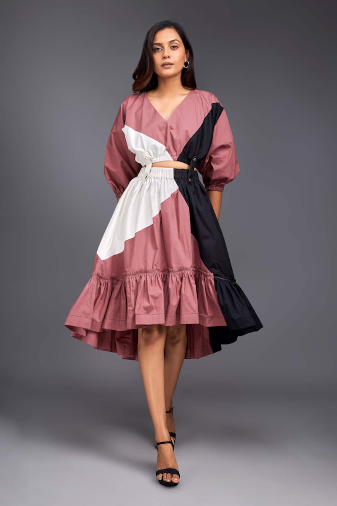 Deepika Arora Color Block Top & Skirt Co-ord Set