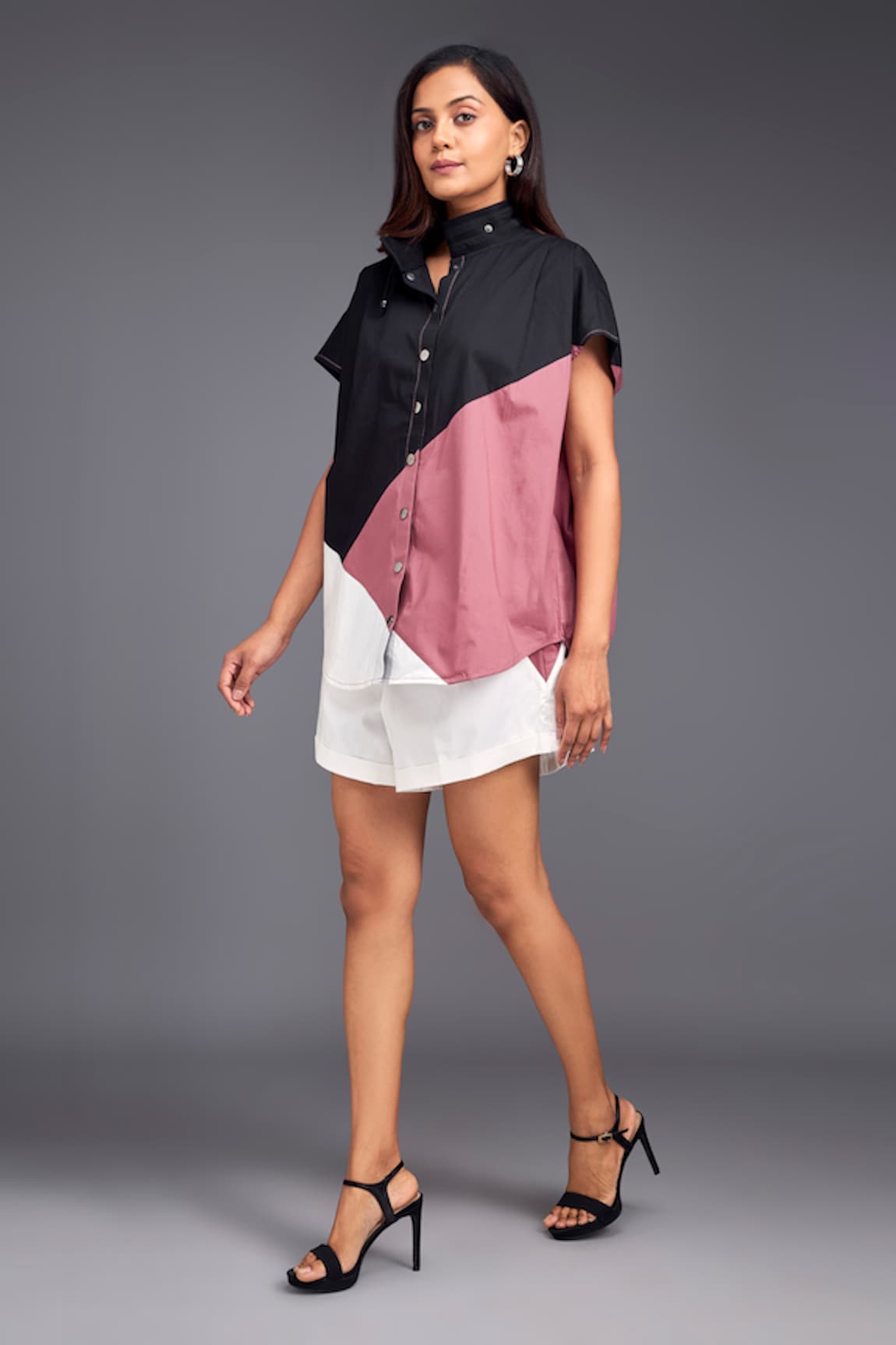 Deepika Arora Color Block Oversized Shirt With Shorts