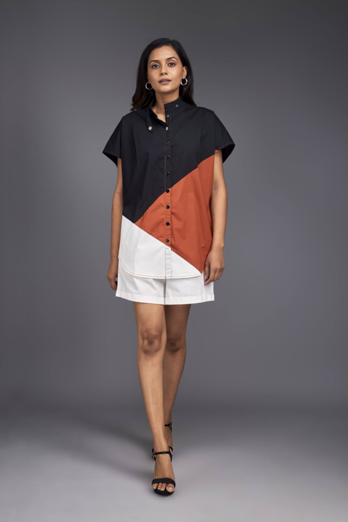Deepika Arora Color Block Oversized Shirt & Shorts Set