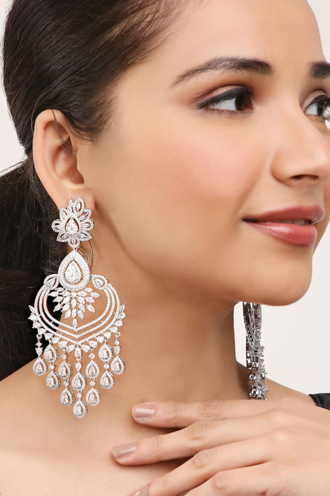 Khushi Jewels Cubic Zirconia Diamond Embellished Chanbali Long Earrings