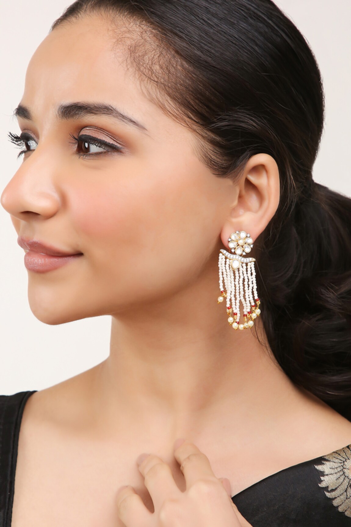 Khushi Jewels Moti Tassel Embellished Dangler Earrings