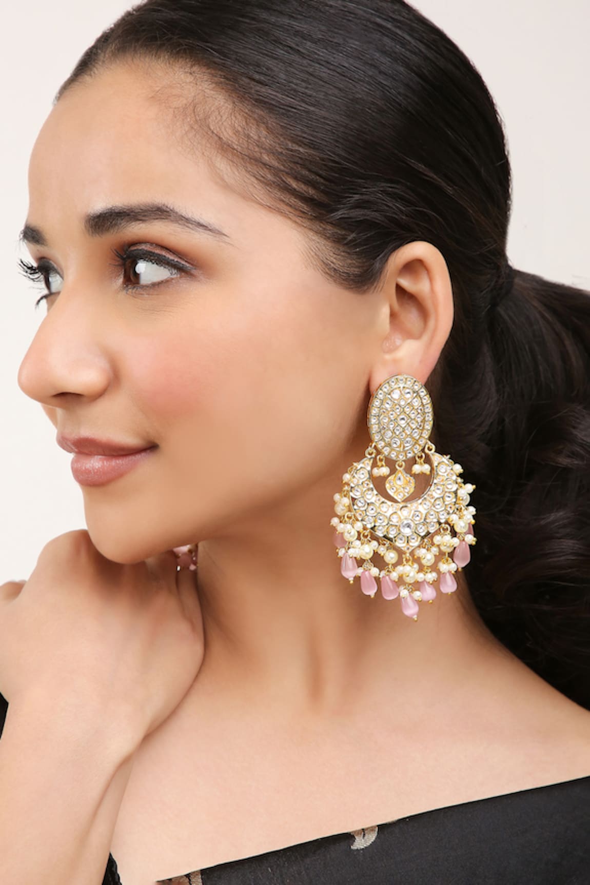 Khushi Jewels Bead Drop Embellished Chandbali Earrings