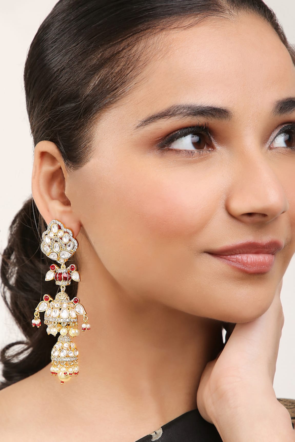 Khushi Jewels Kundan Polki Work Long Earrings