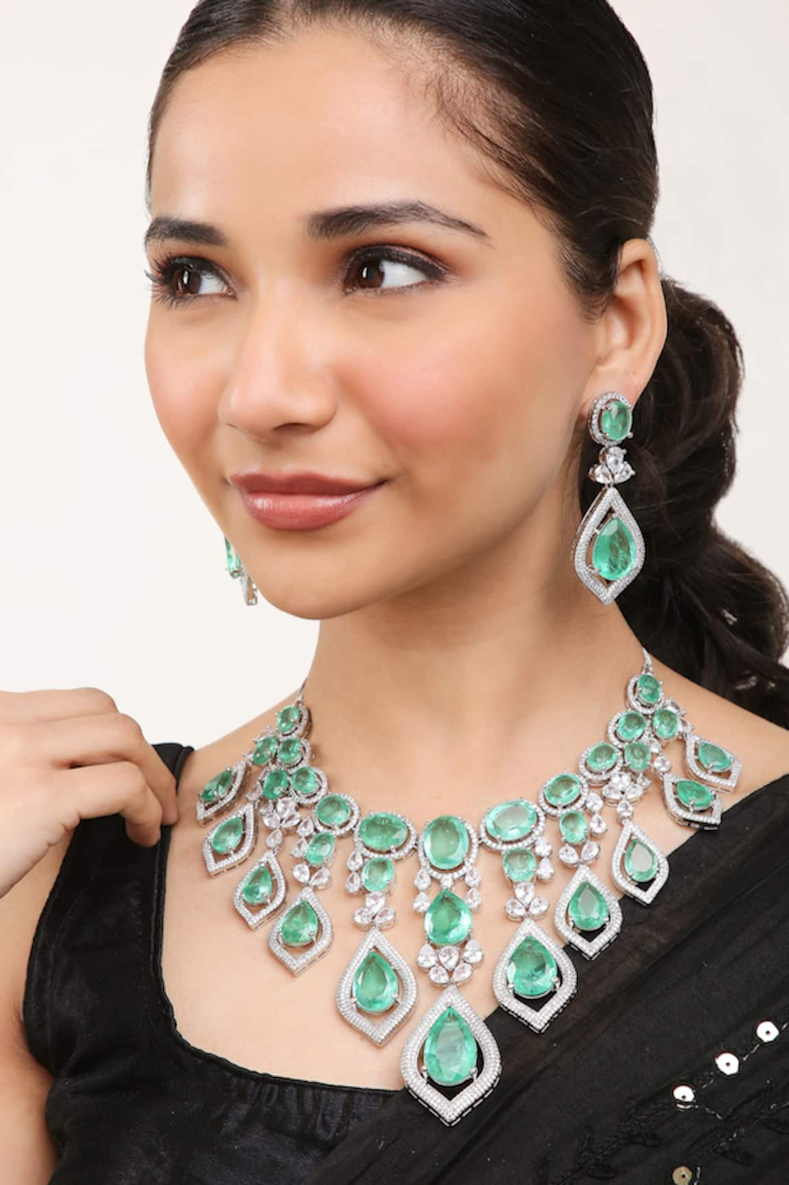 Khushi Jewels Diamond Stone Embellished Long Necklace Set