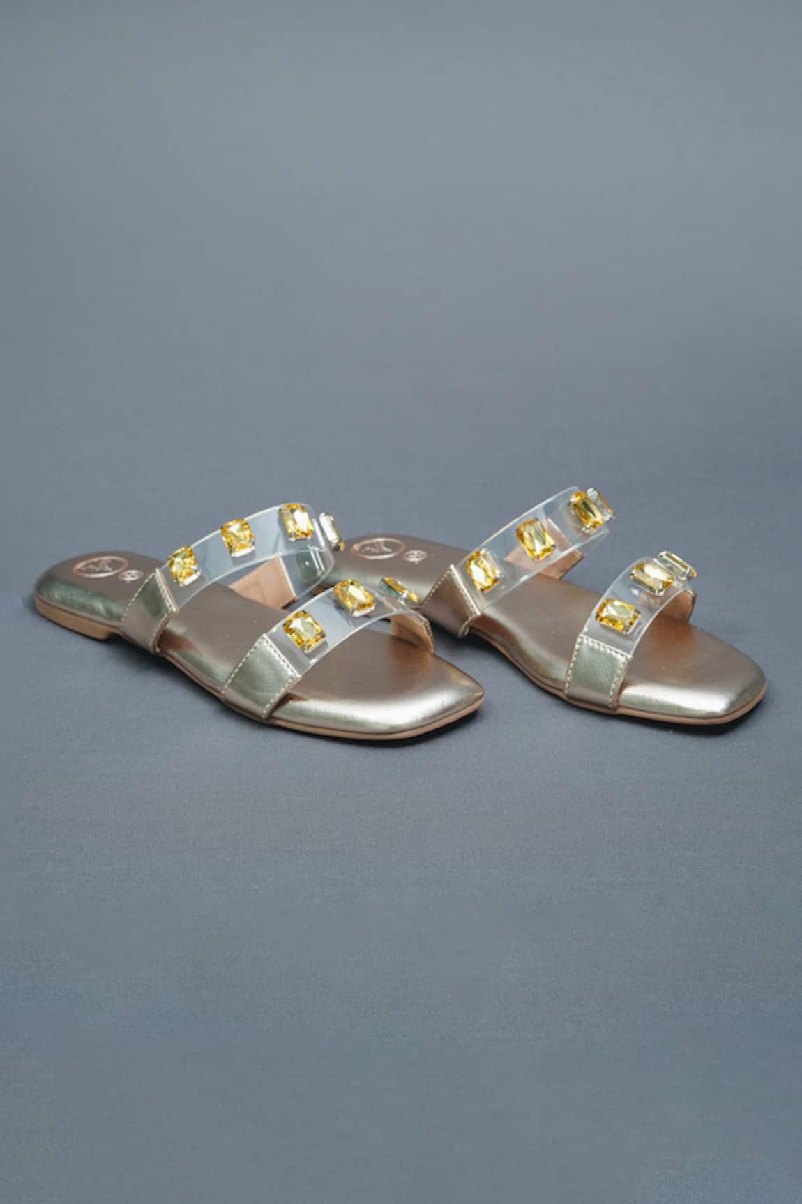 Sana K luxurious Footwear Quad Stone Embellished Open Toe Carats Flats