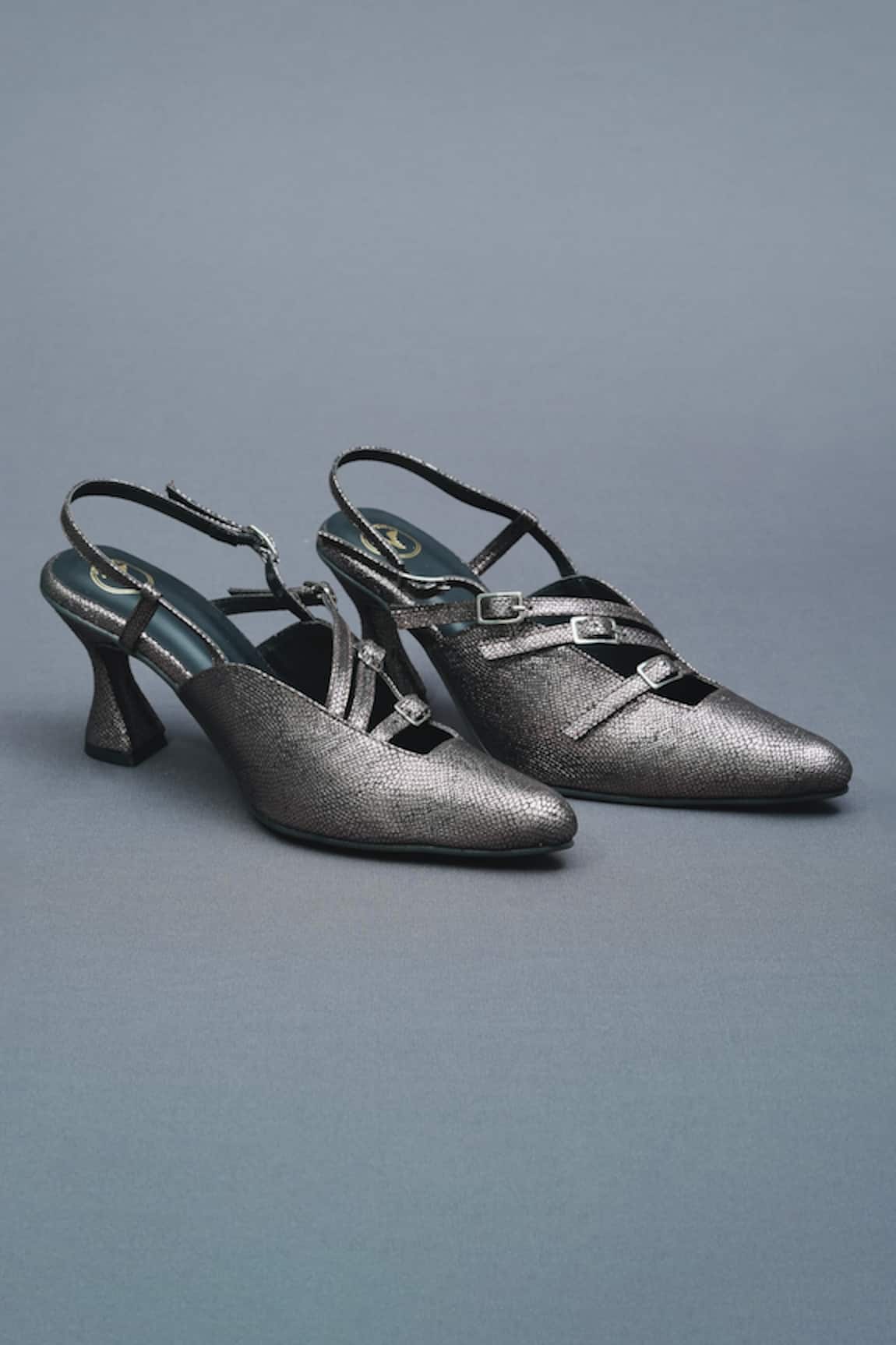 Sana K luxurious Footwear Perry Shimmery Textured Buckle Heels