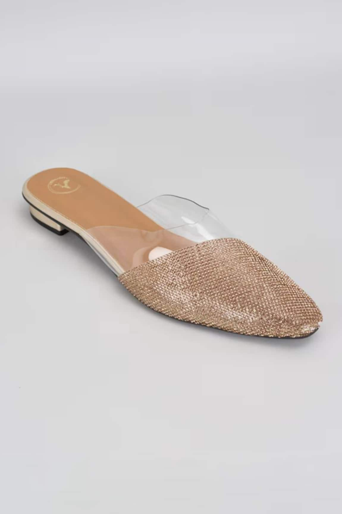 Sana K luxurious Footwear Sleek Cheek Rhinestone Embellished Mule Flats