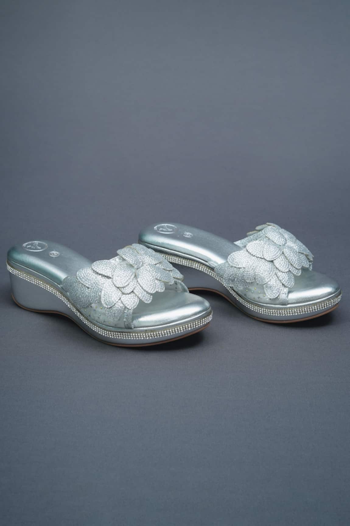 Sana K luxurious Footwear Stone Embellished Petal Wedge Heels