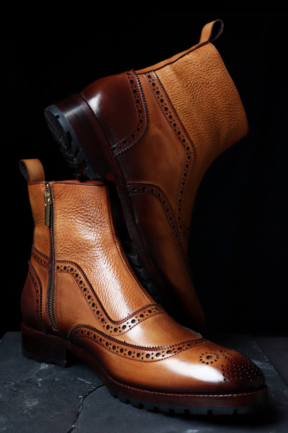 Fellmonger Patina Mirror Glossed Medallion U Tip Boots 