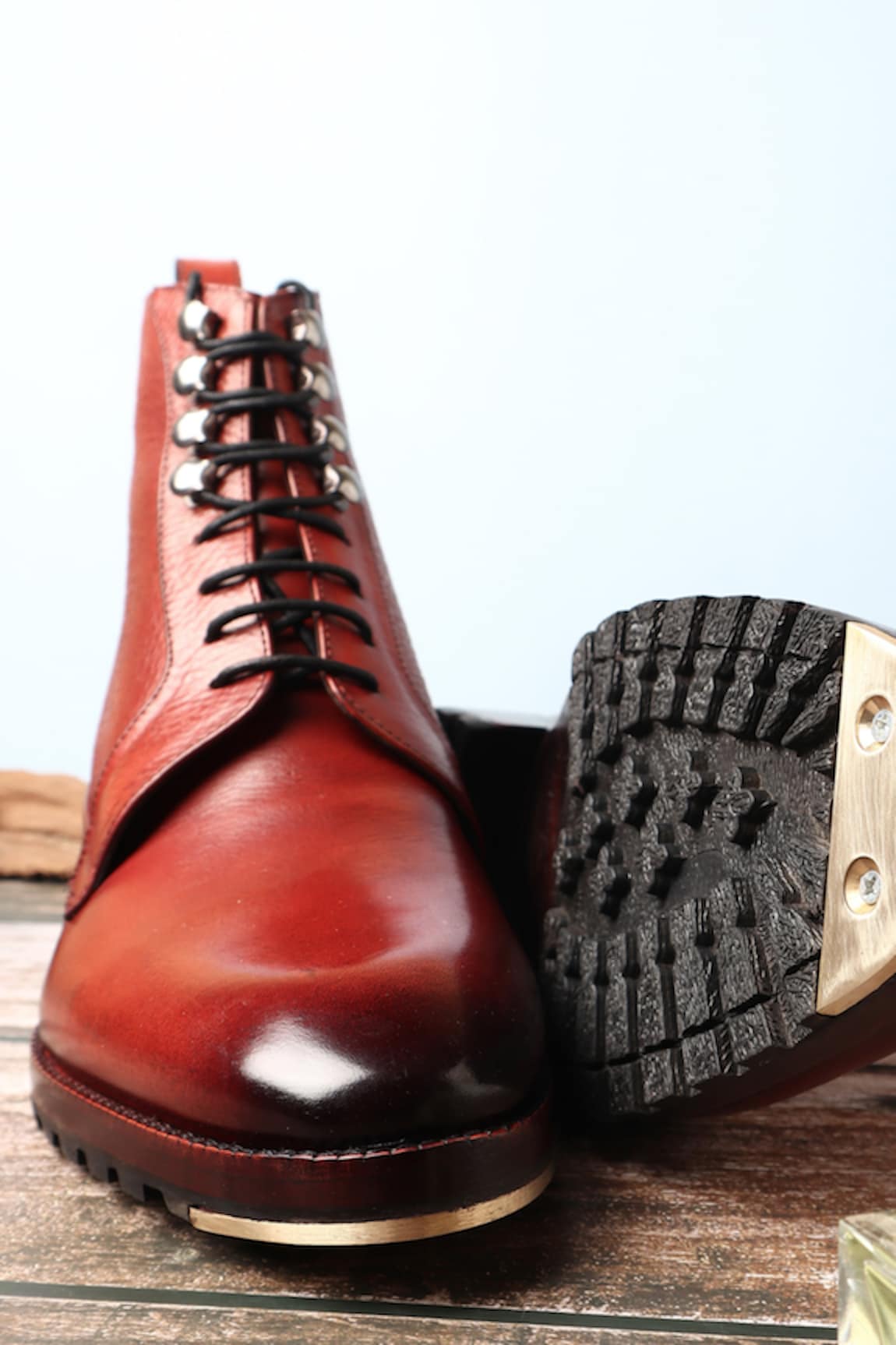 FELLMONGER Cognac Glossed Derby Tank Boots