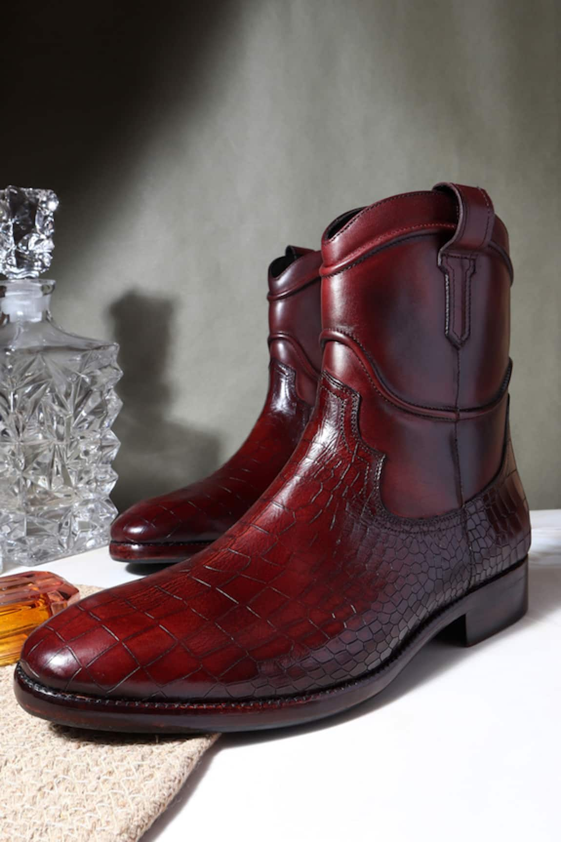 FELLMONGER Leather Croco Cowboy Boots