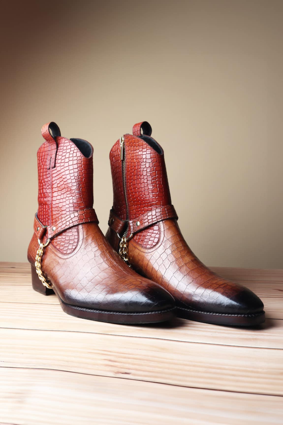 FELLMONGER Leather Croco Glossed Cowboy Boots