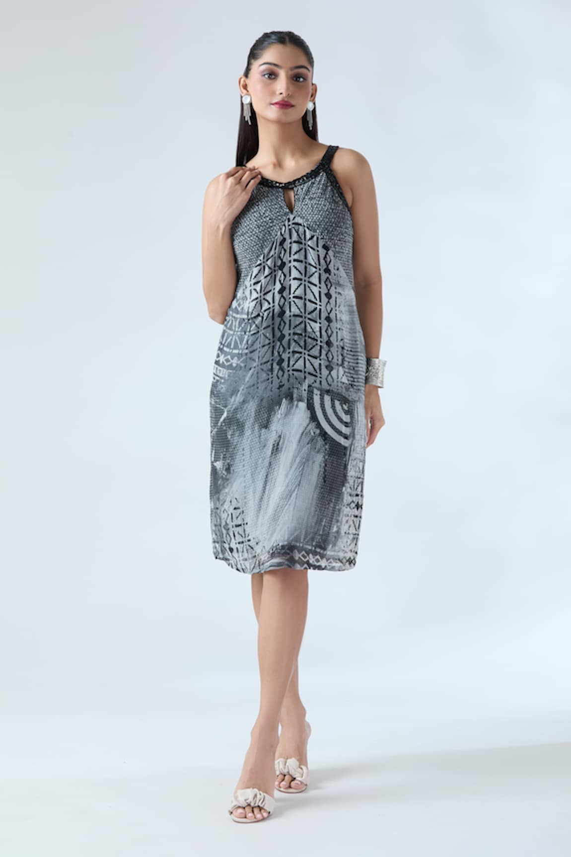 ARPAN VOHRA Abstract Print Embellished Dress