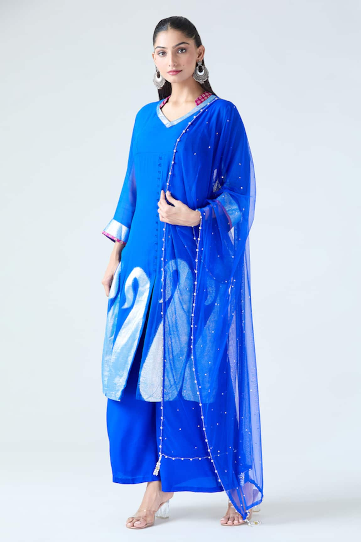 ARPAN VOHRA Indigo Paisley Print Kurta Pant Set