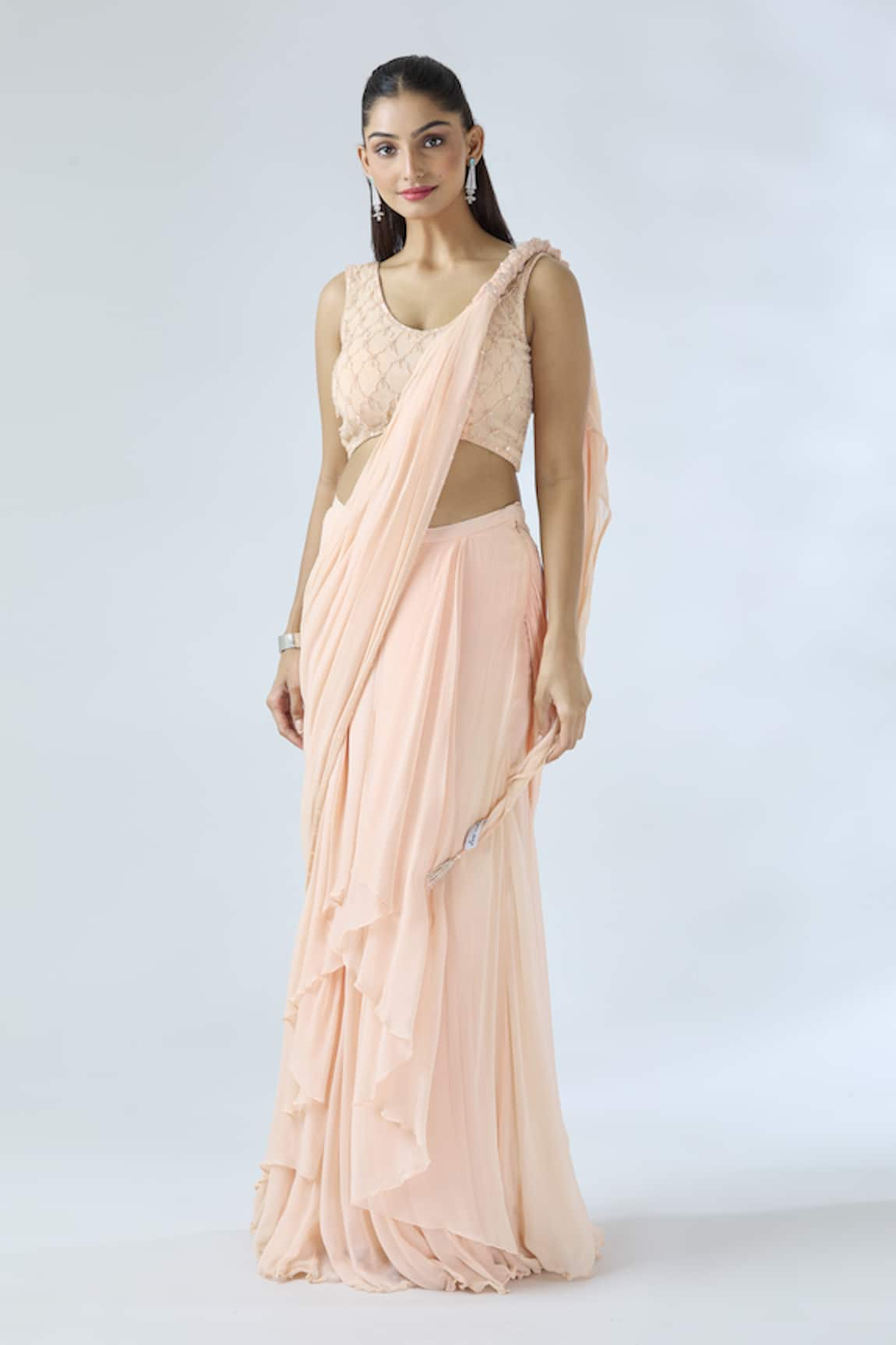 ARPAN VOHRA Embroidered Pre-Draped Ruffle Saree With Blouse