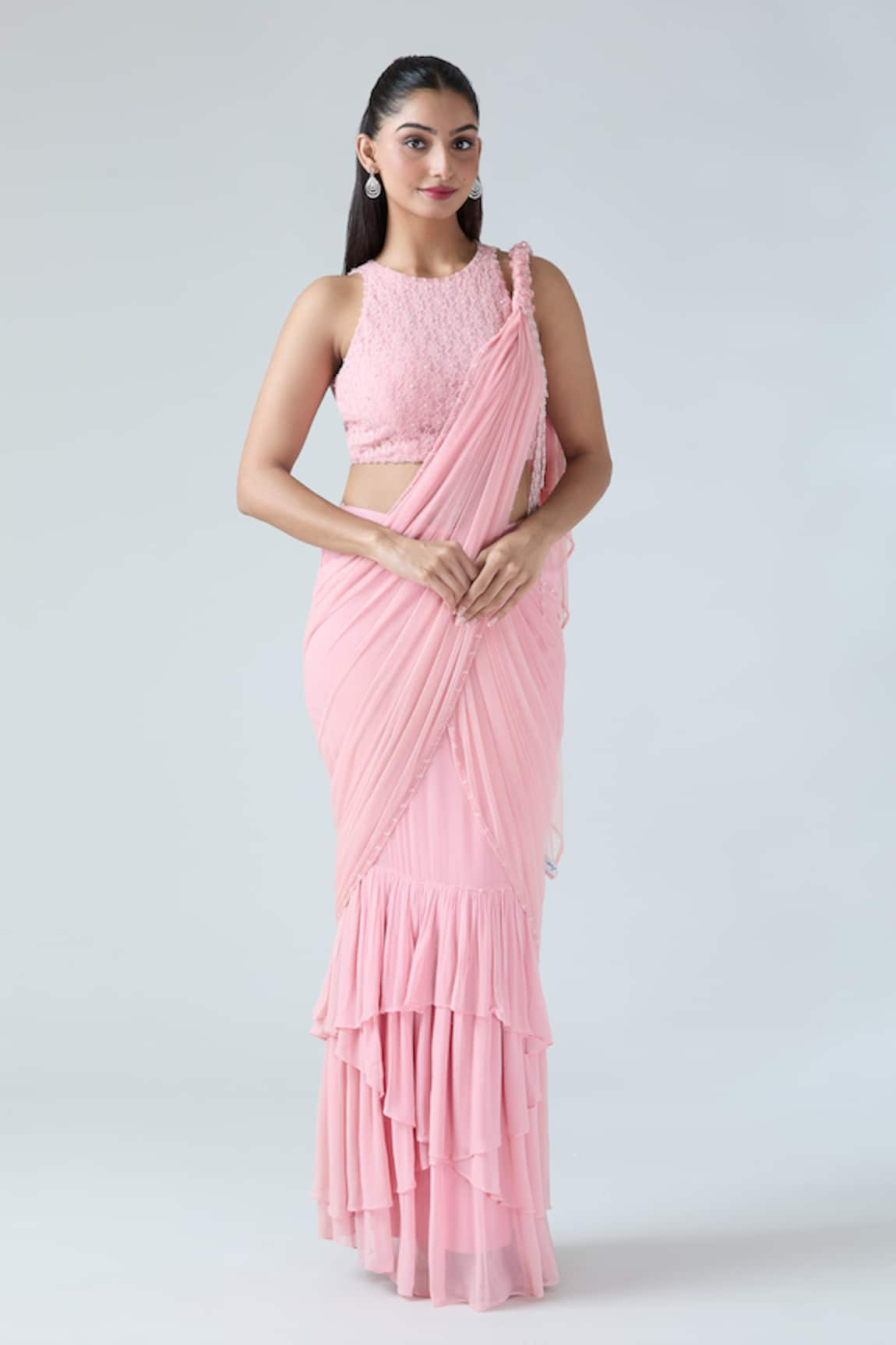 ARPAN VOHRA Embroidered Pre-Draped Saree With Blouse