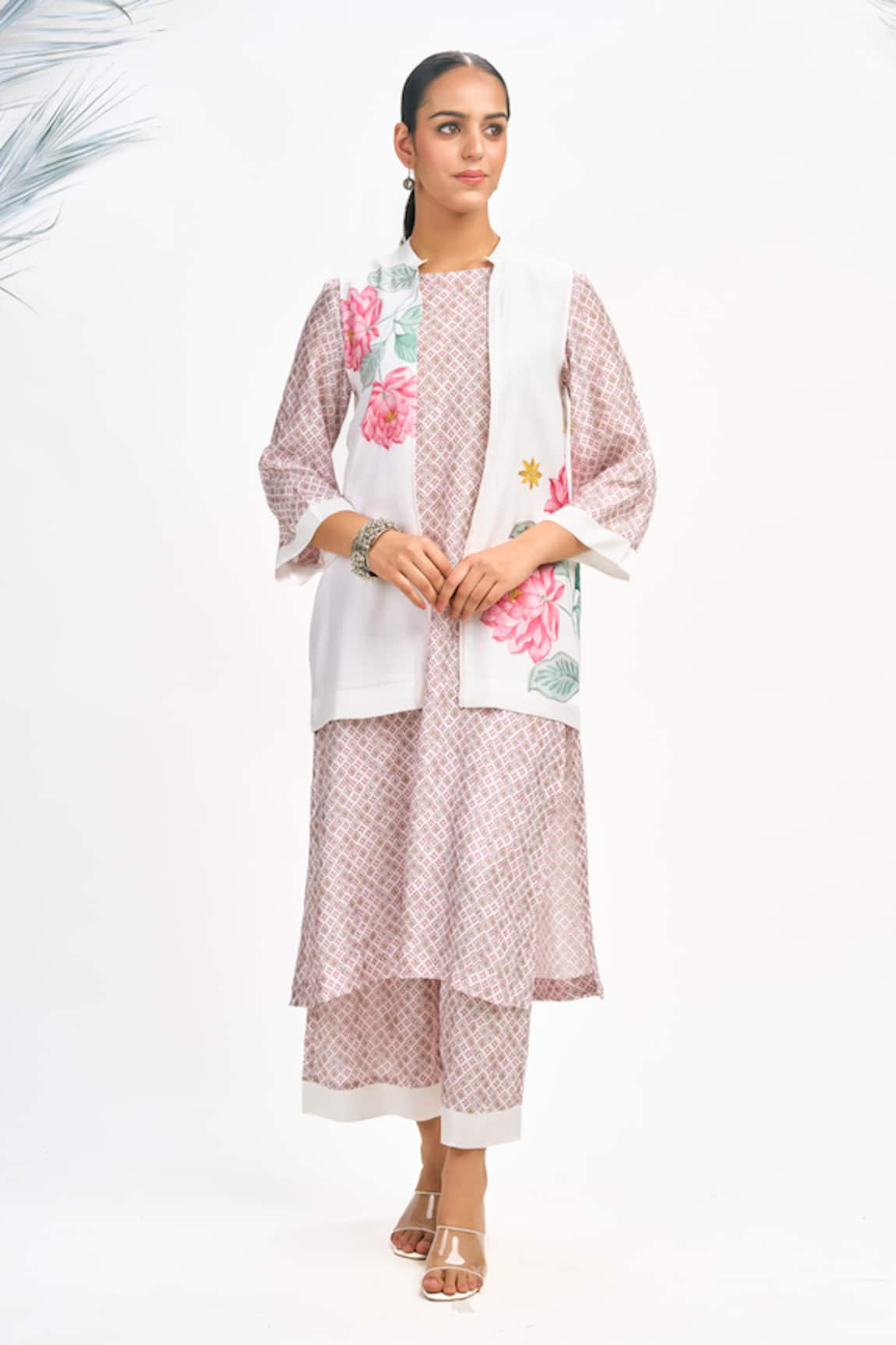 Tanu Malhotra Lotus Print Jacket Kurta Set