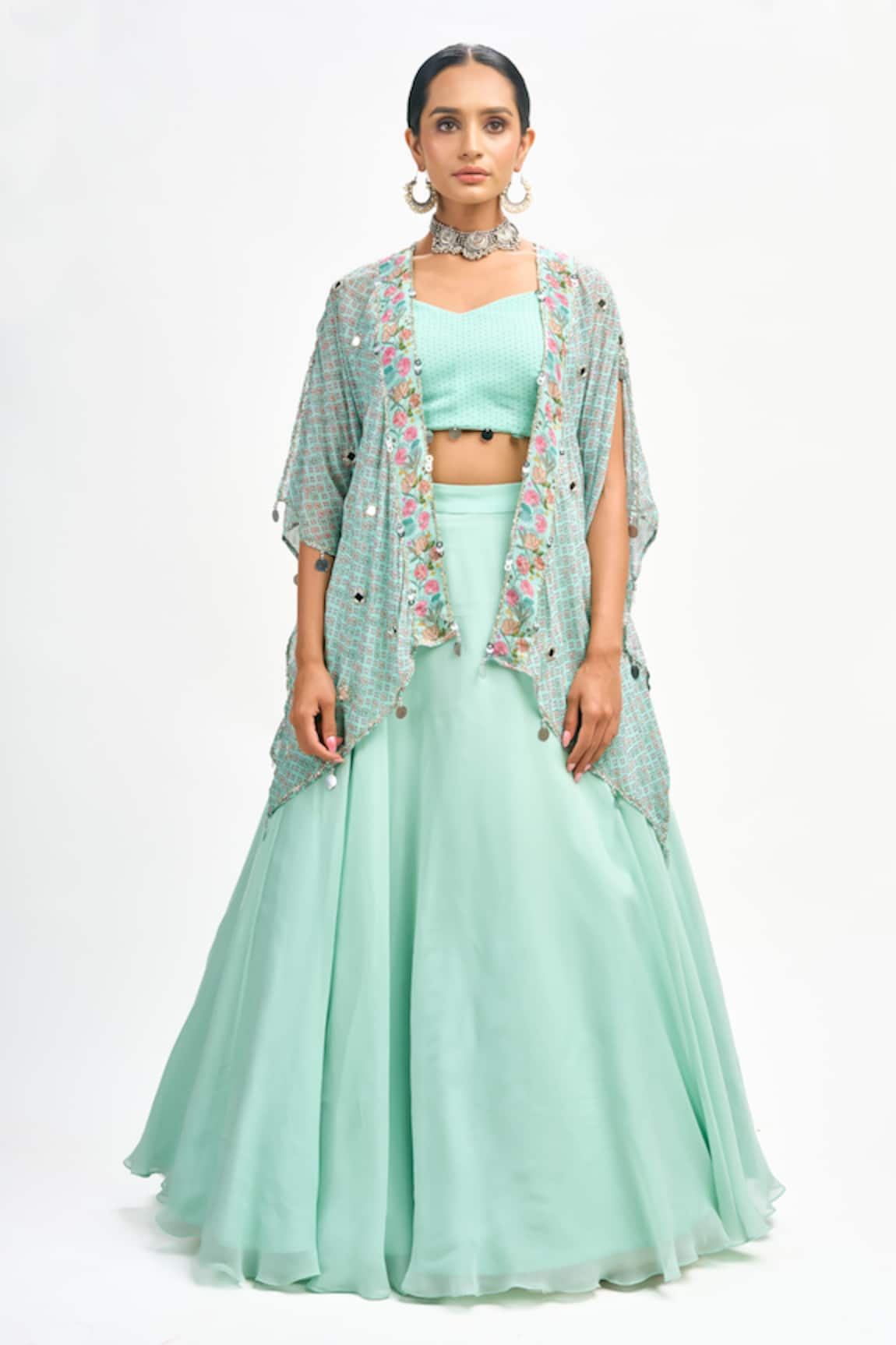 Tanu Malhotra Floral Print Cape Skirt Set