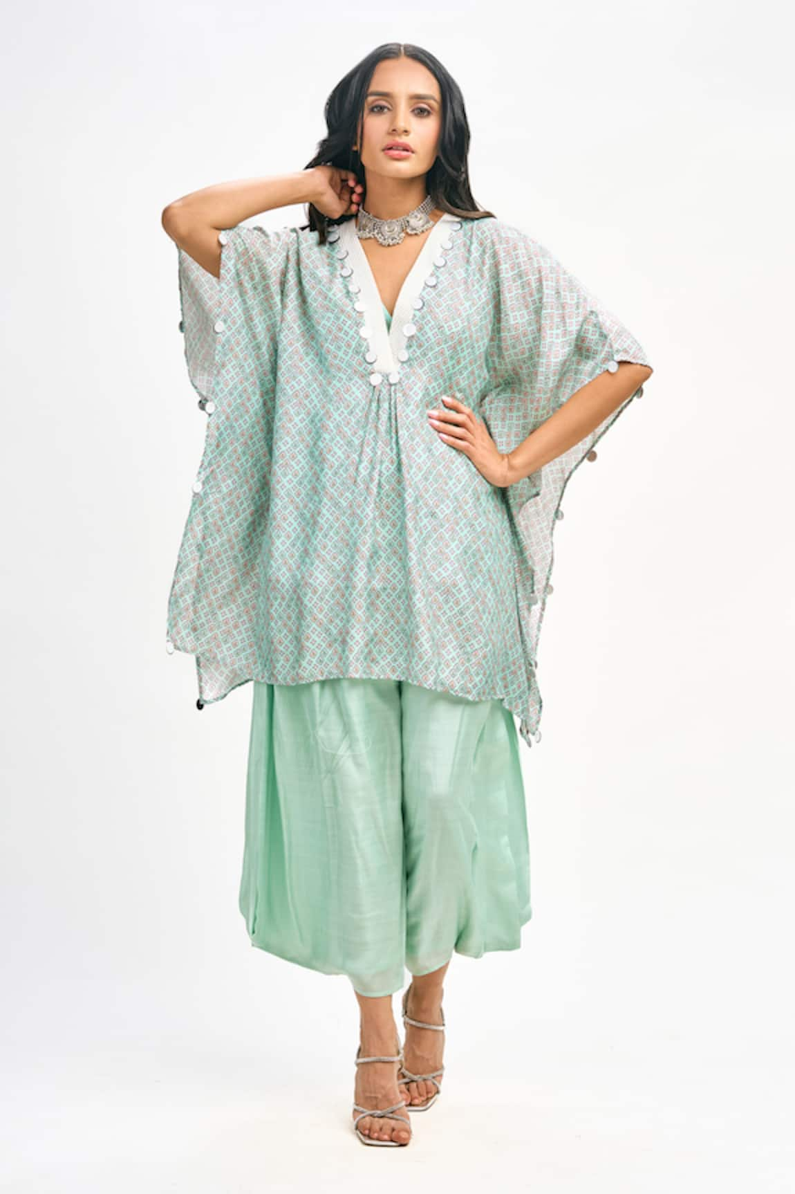 Tanu Malhotra Floral Butta Print Kaftan Pant Set