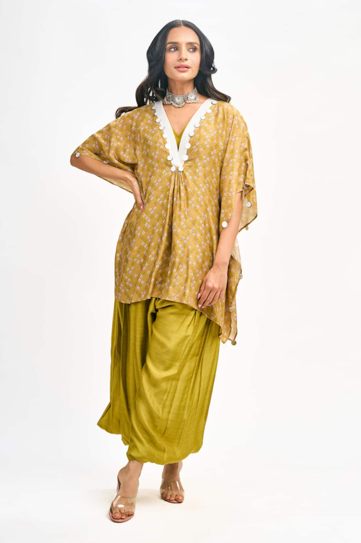 Tanu Malhotra Floral Print Kaftan Draped Pant Set