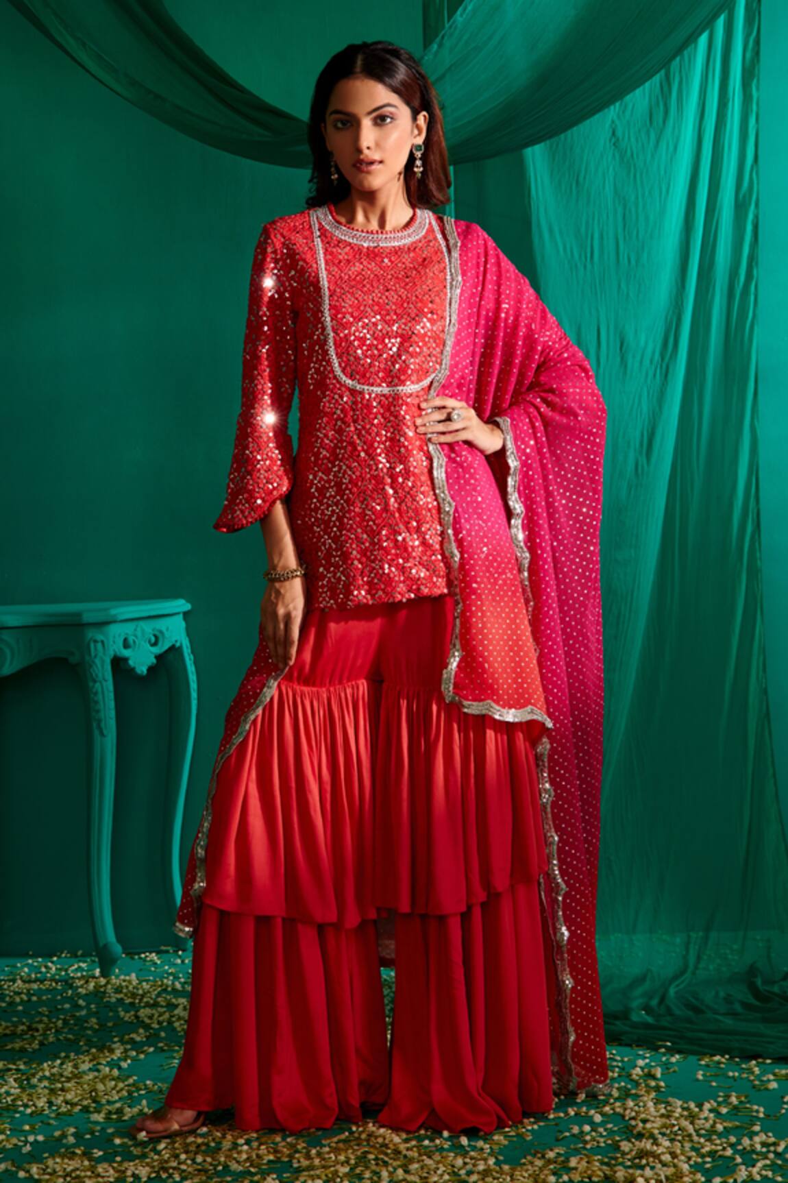 Mustard Moon By Neyha And Vrinda Sequin Embroidered Kurta Sharara Set 