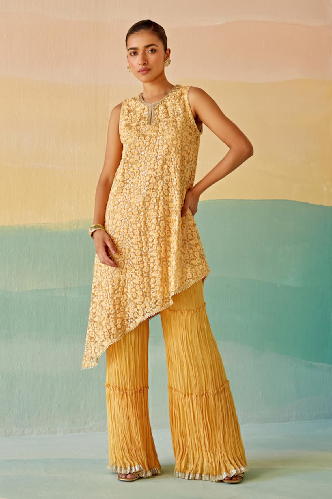 Mustard Moon by Neyha and Vrinda Thread & Sequin Work Tunic & Pant Set
