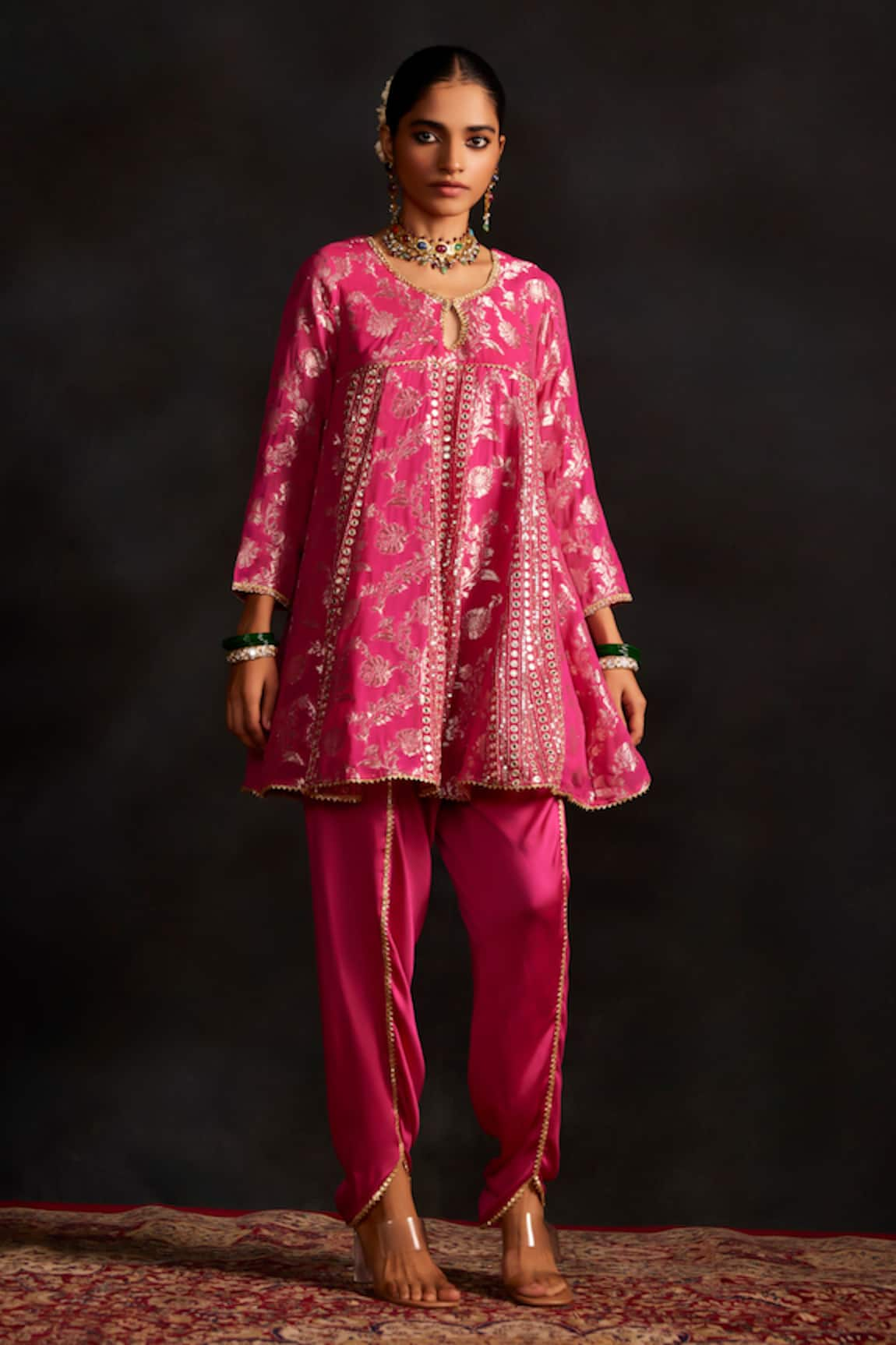 Mustard Moon by Neyha and Vrinda Embroidered Woven Kurta & Tulip Pant Set