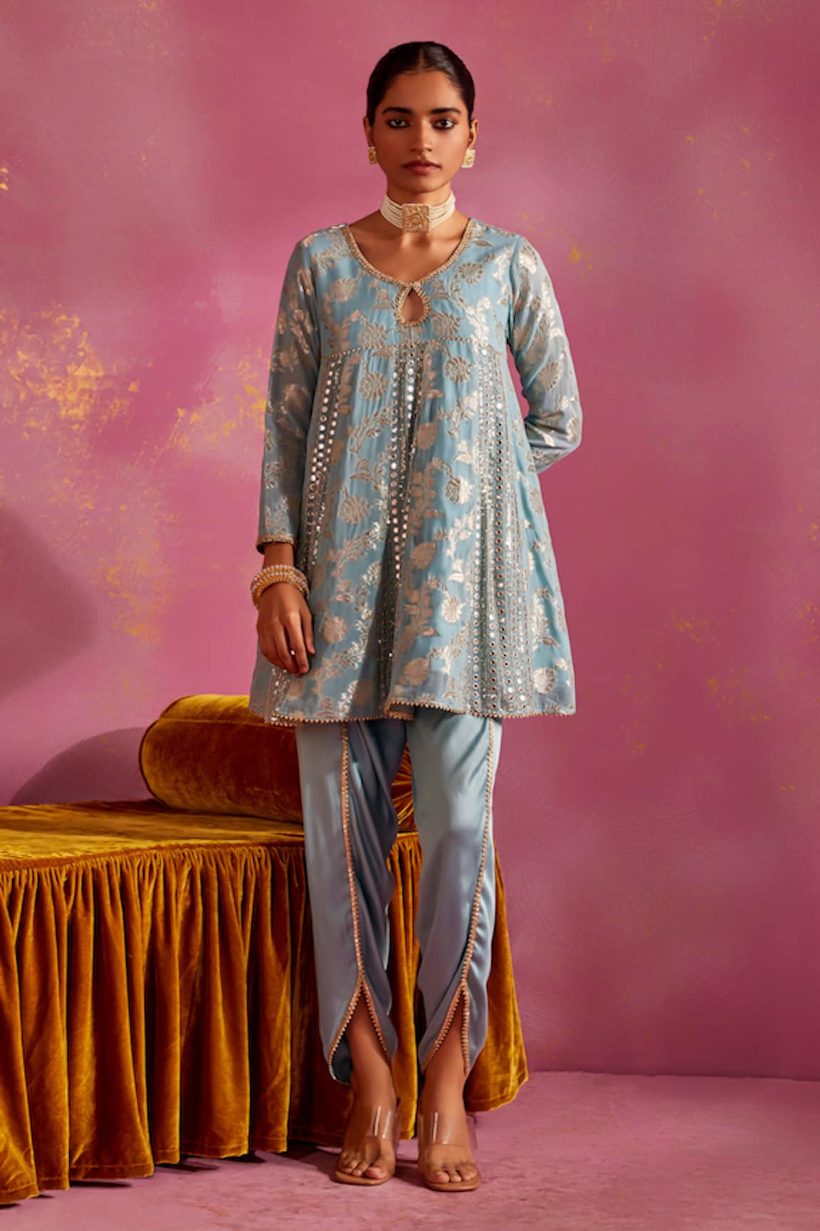 Mustard Moon by Neyha and Vrinda Woven Embroidered Kurta & Tulip Pant Set