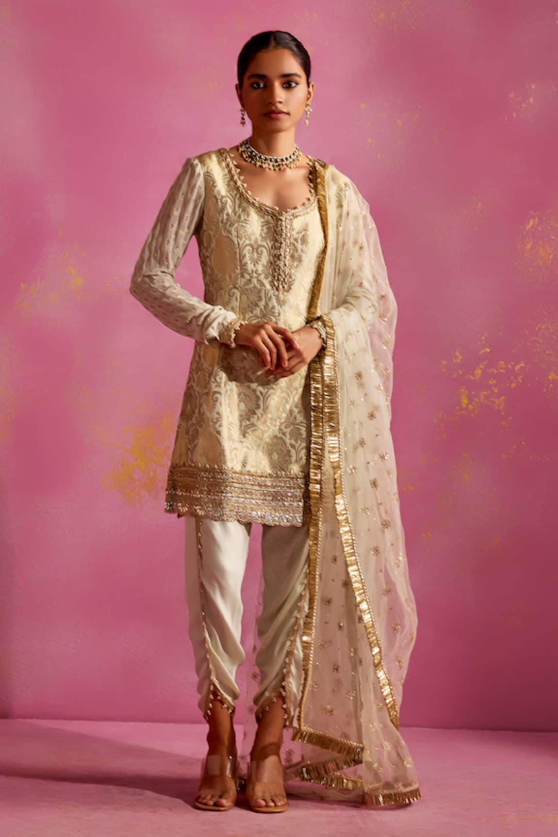 Mustard Moon by Neyha and Vrinda Lace Embroidered Kurta Tulip Pant Set